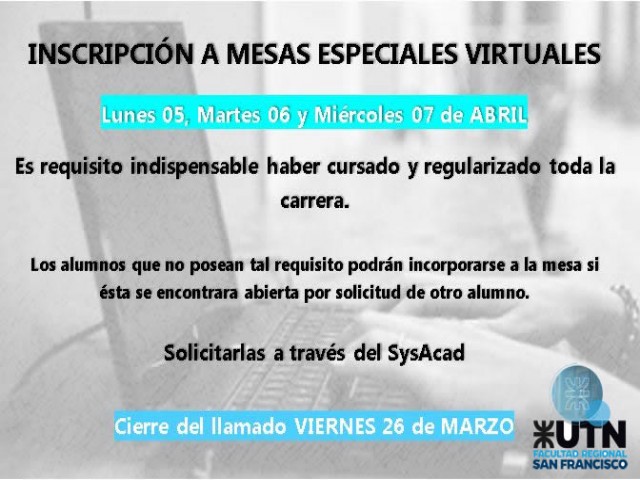 MESAS ESPECIALES virtuales-UTN ( ABRIL 2021)