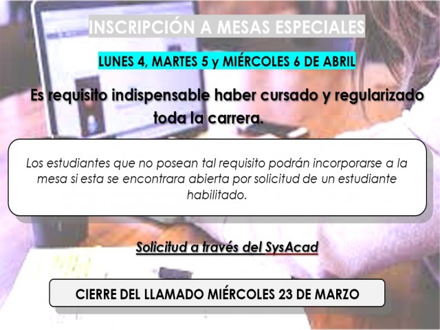 Inscripciones abiertas Mesas Especiales (Abril)