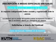 Inscripciones abiertas Mesas Especiales (Agosto )