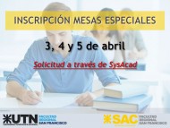 Inscripciones abiertas Mesas Especiales (Abril 23)